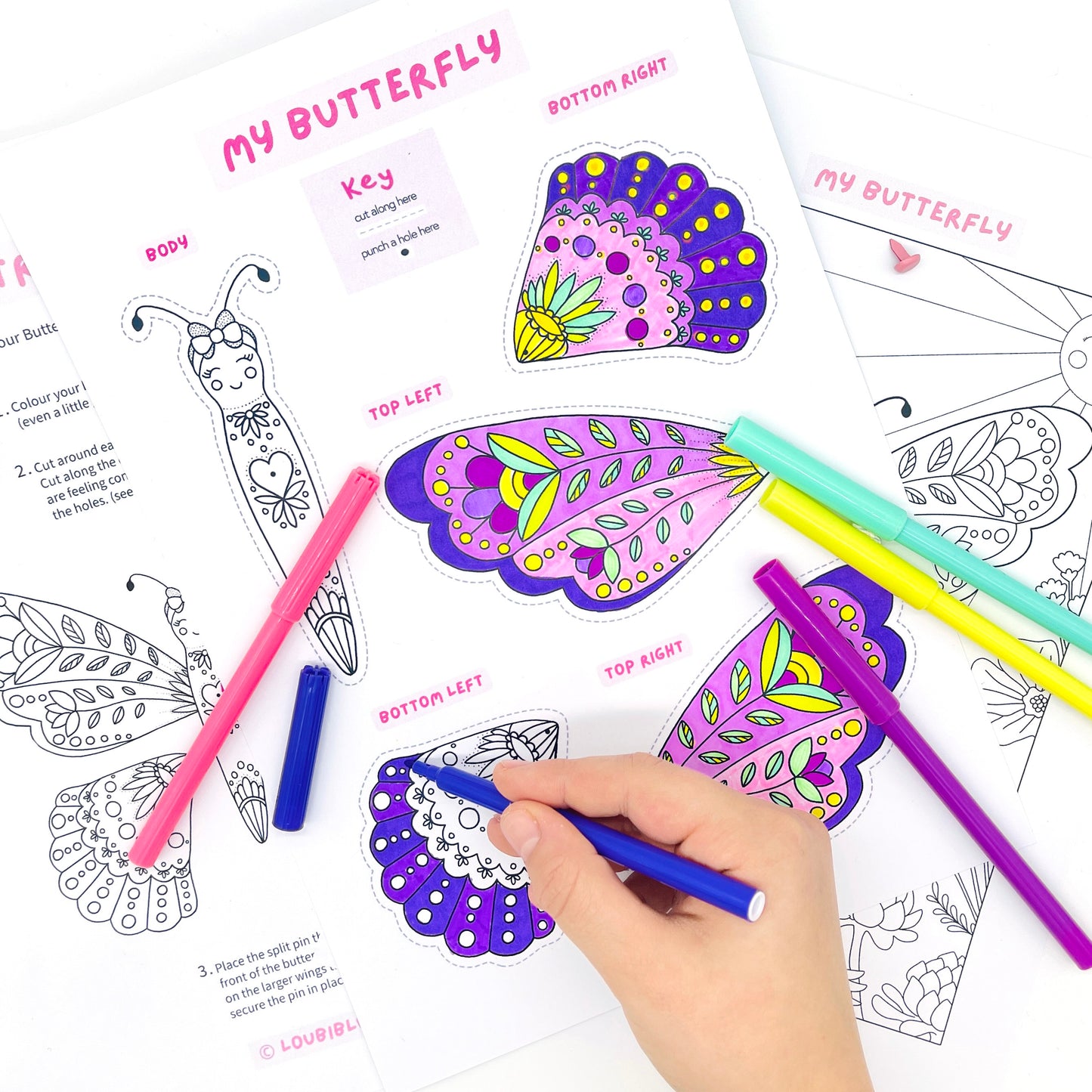 colouring a kids downloadable butterfly craft