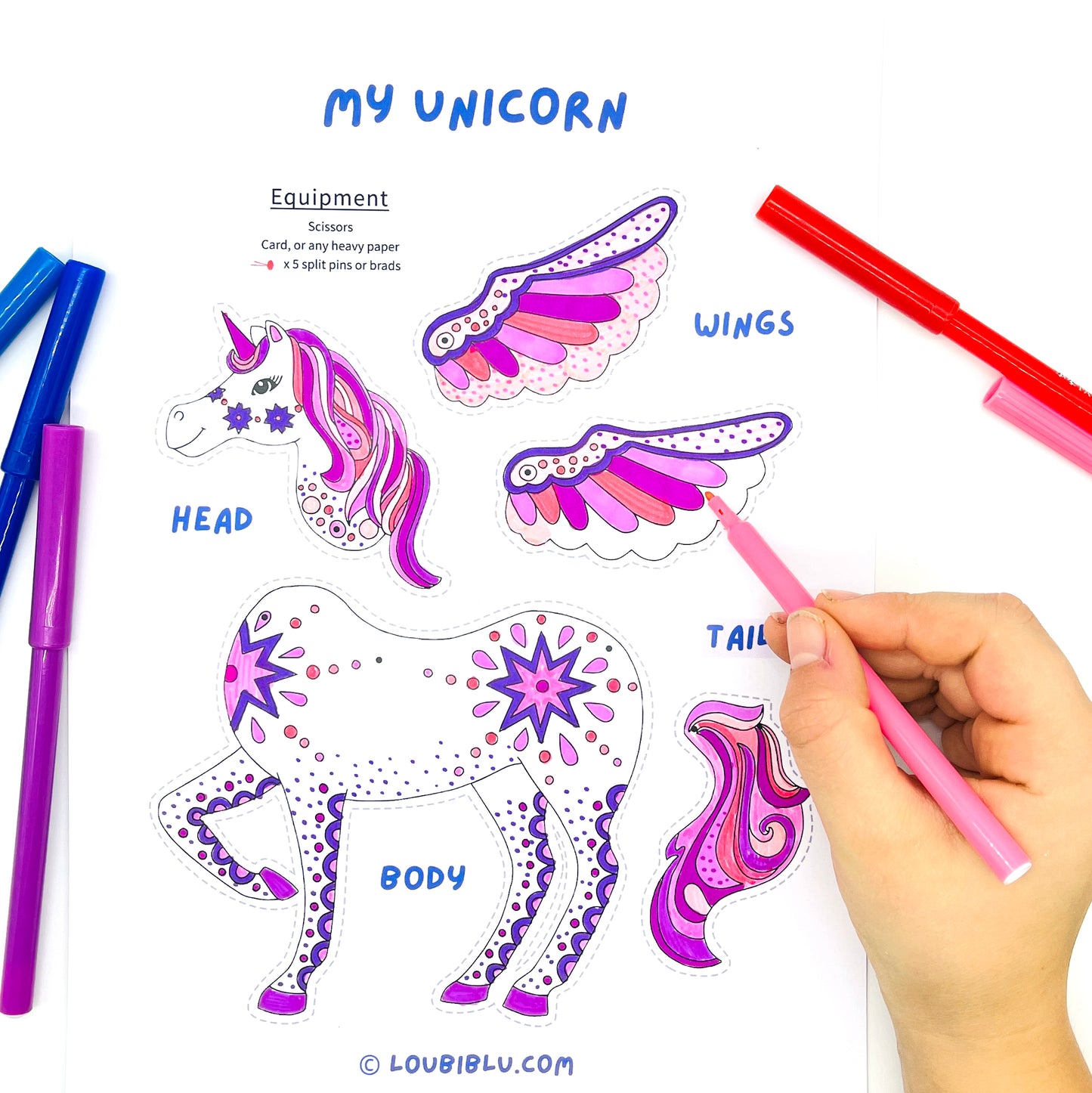 colouring a unicorn digital download page
