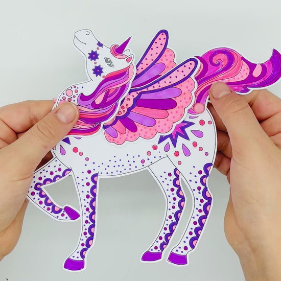 Load and play video in Gallery viewer, Moving head, tail and wings of a unicorn kid craft
