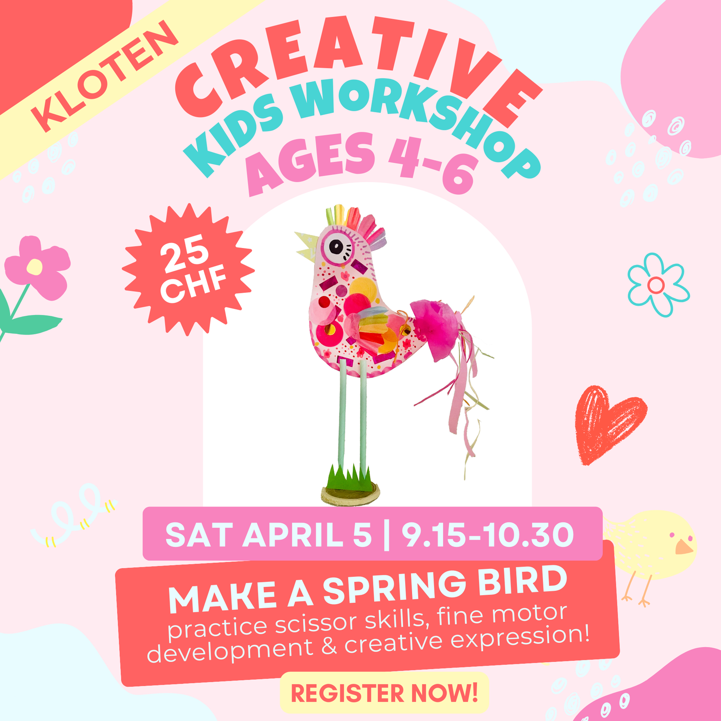 Spring Bird Craft Workshop (4-6yrs)