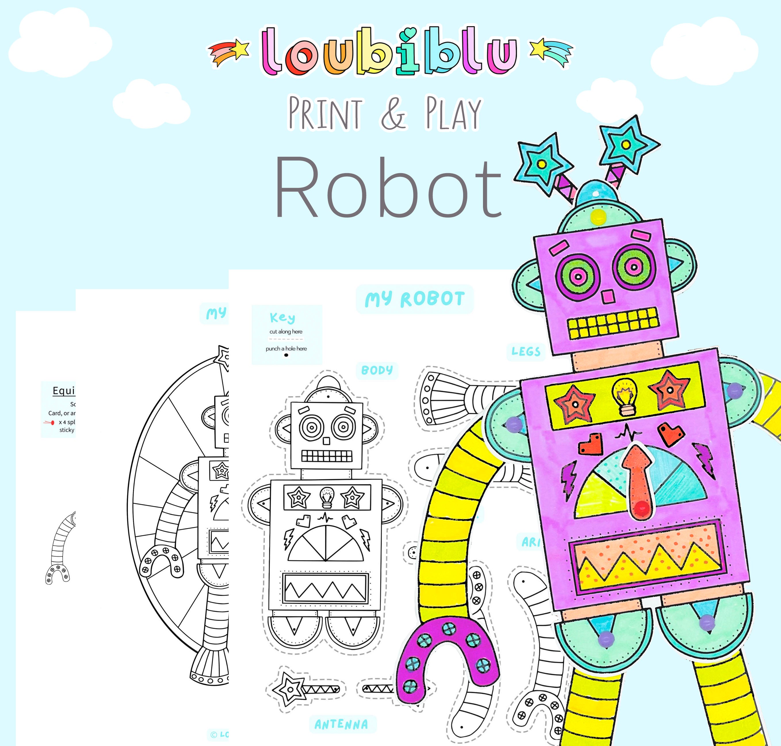 Robot downloadable craft with colouring page