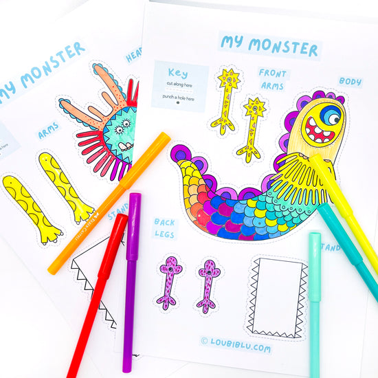 two monster colouring crafts