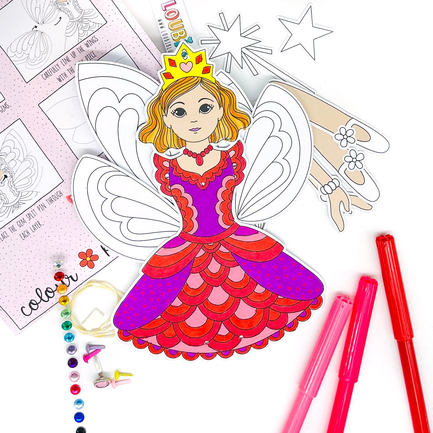 Fairy princess colouring craft -loubiblu