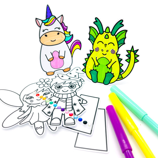 Unicorn and Dragon colouring craft