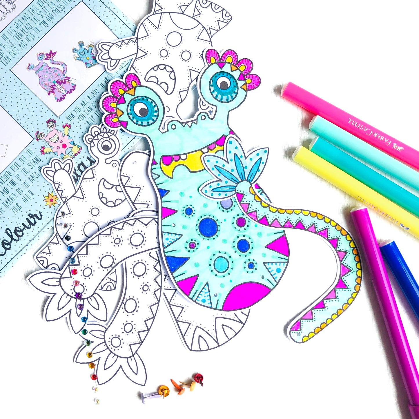 colour in your alien with pens or pencils for a mess free craft