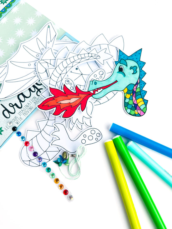 Dragon craft for kids. using colouring pens to give personality to your character