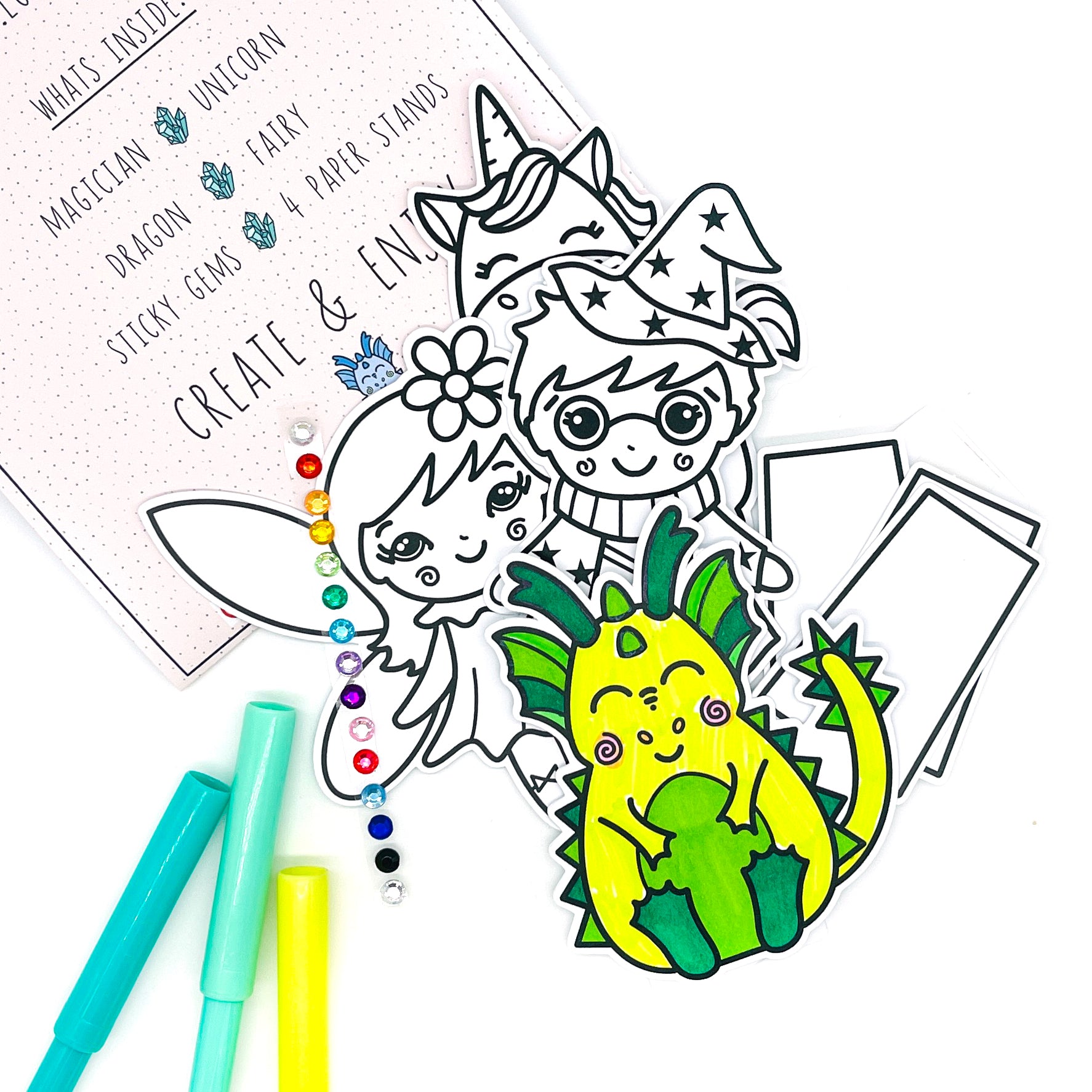 Unicorn and Dragon colouring craft