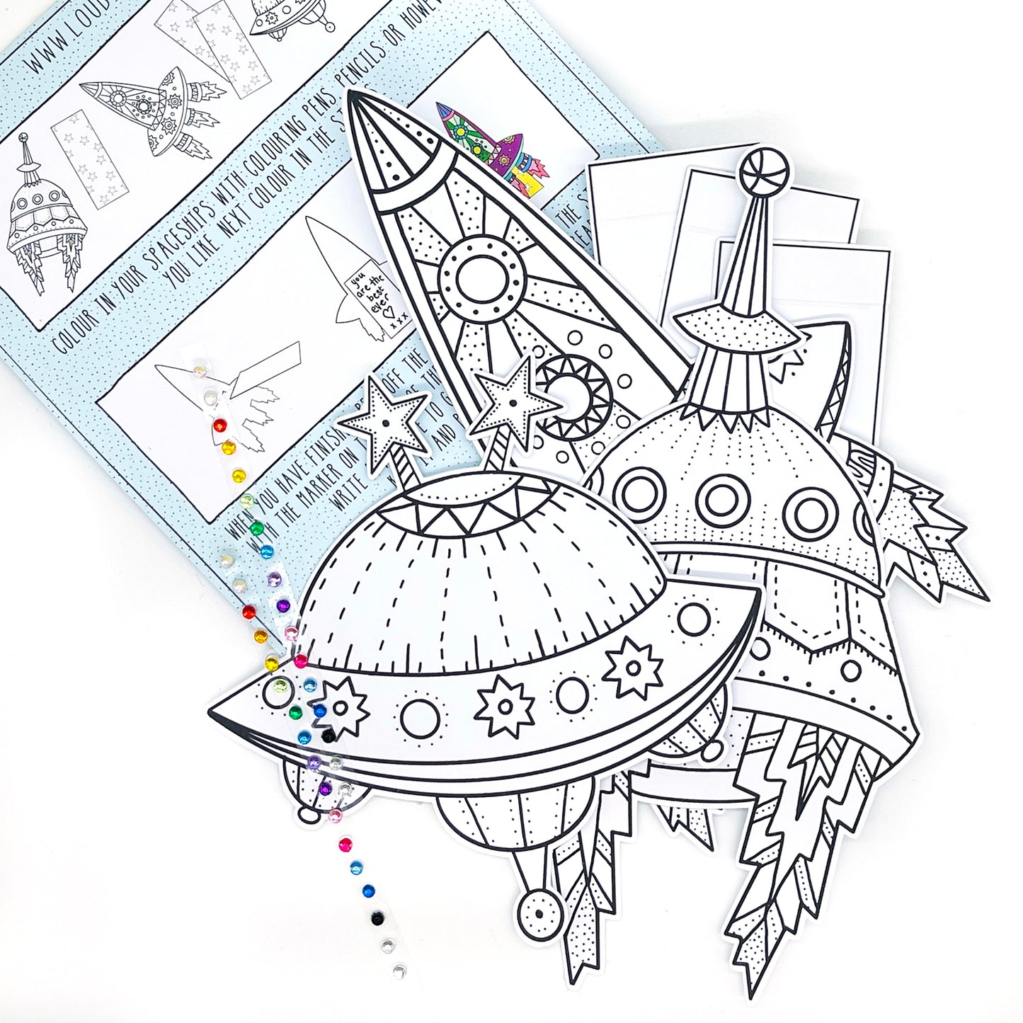 OUTER SPACE CRAYON Coloring Set, Rocket Spaceship Aliens Planets