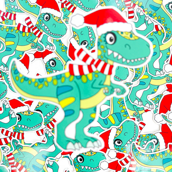 Load image into Gallery viewer, T- Rex Christmas Sticker
